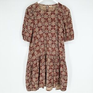 Matta Cotton Puff Sleeve Ruffled Hem Dress